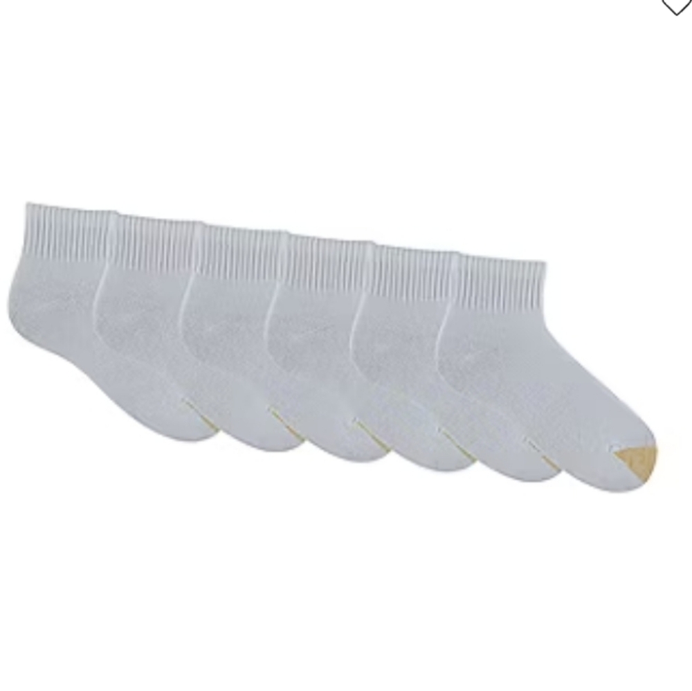 Goldtoe Mens Crew Sport Quarter Extended 6 pair 656PE-010 White Size 12-16 - Picture 2 of 6
